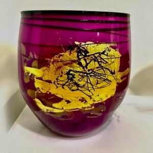 VTG ~ 22K Gold GARY ZACK VIOLET ~ Hand Blown Vase.